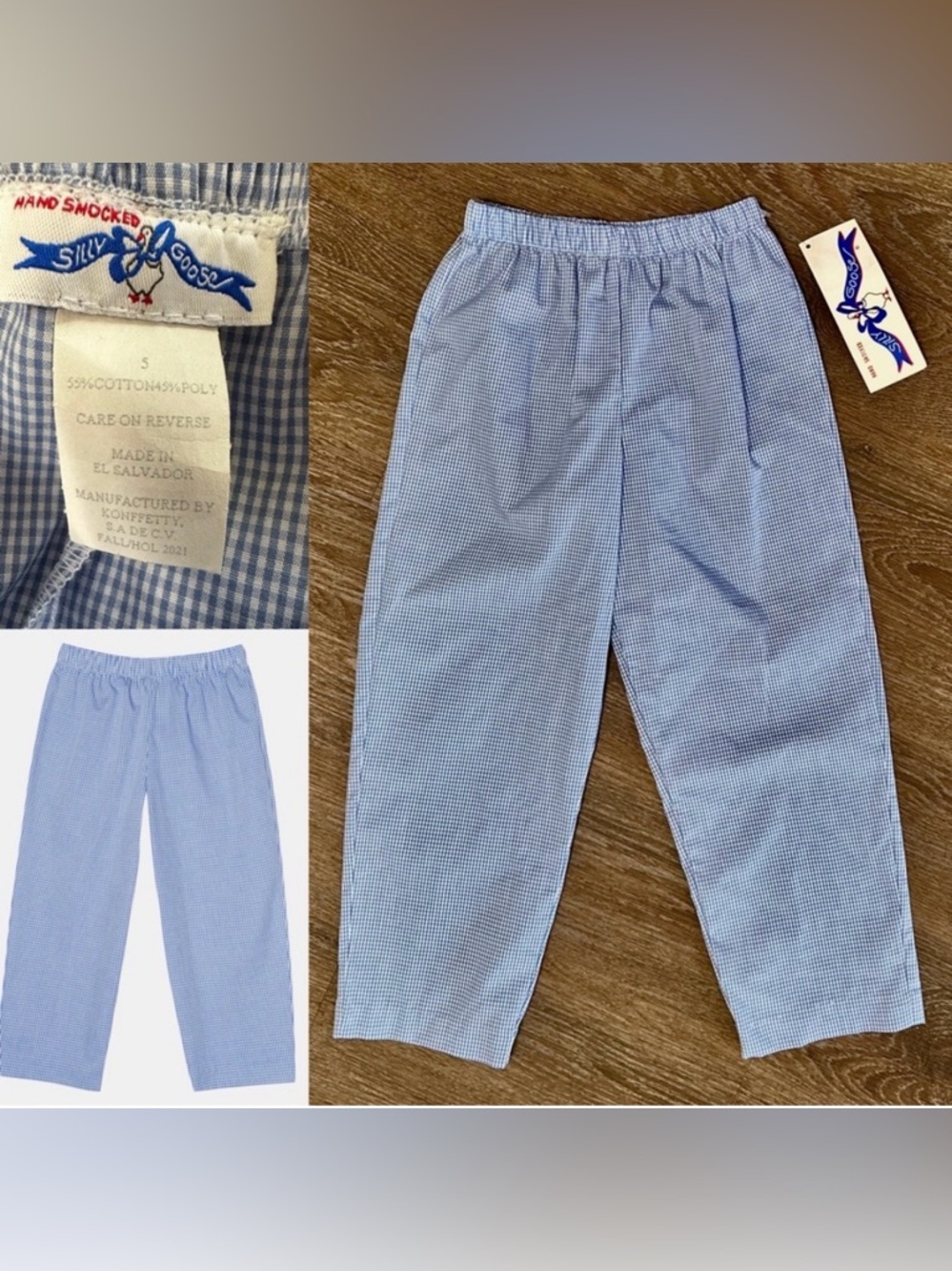 Silly Goose Vive La Fete Light Blue Mini Check little Boys Pants Size 5 NWT